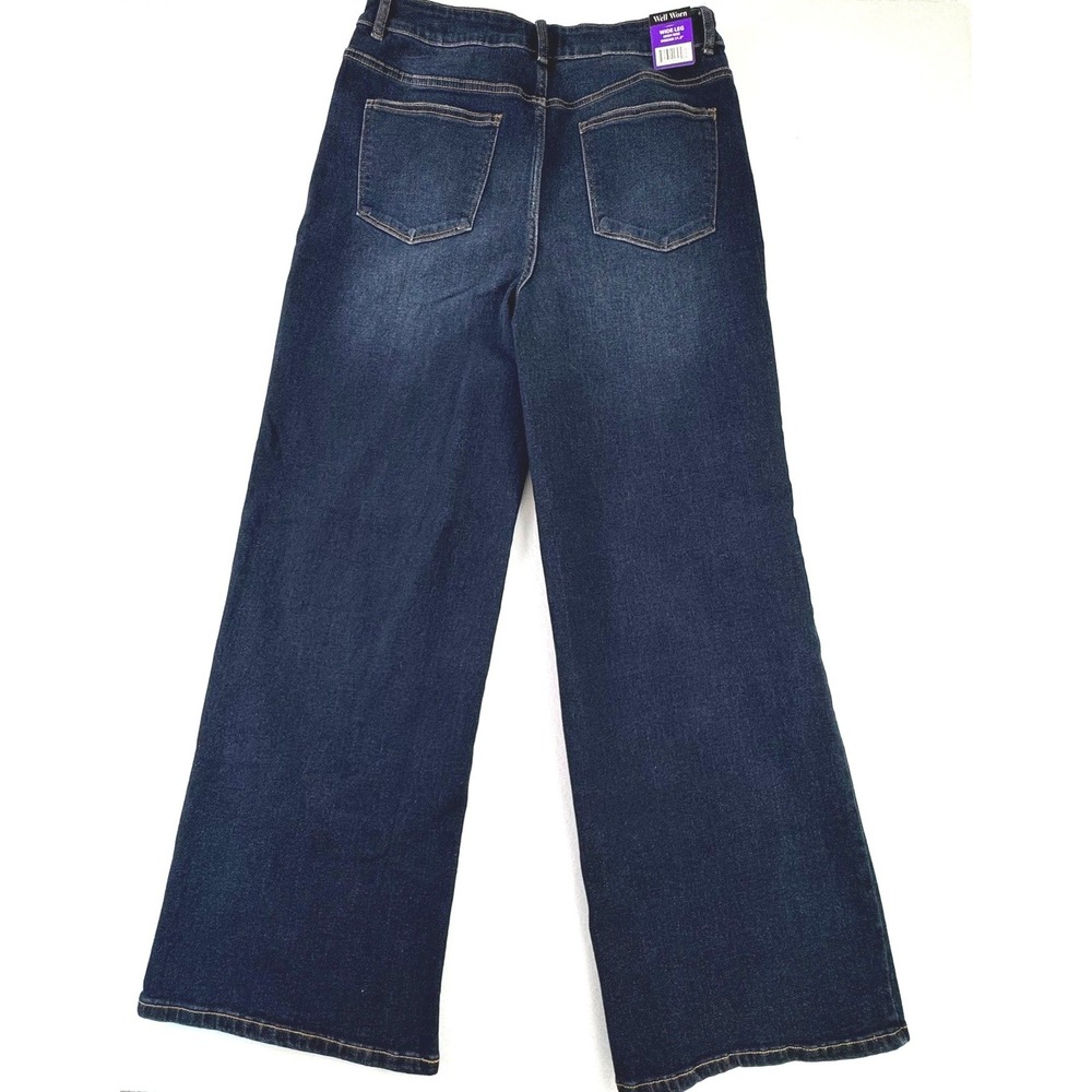 Well Worn Womens High Rise Wide Leg Jeans Dark Wash Denim Size 14 Inseam 31.5